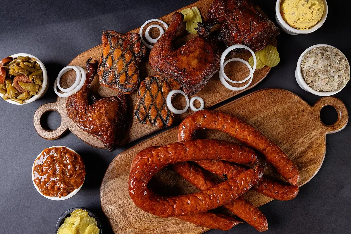 Smoked brisket, sausage and chicken spread
