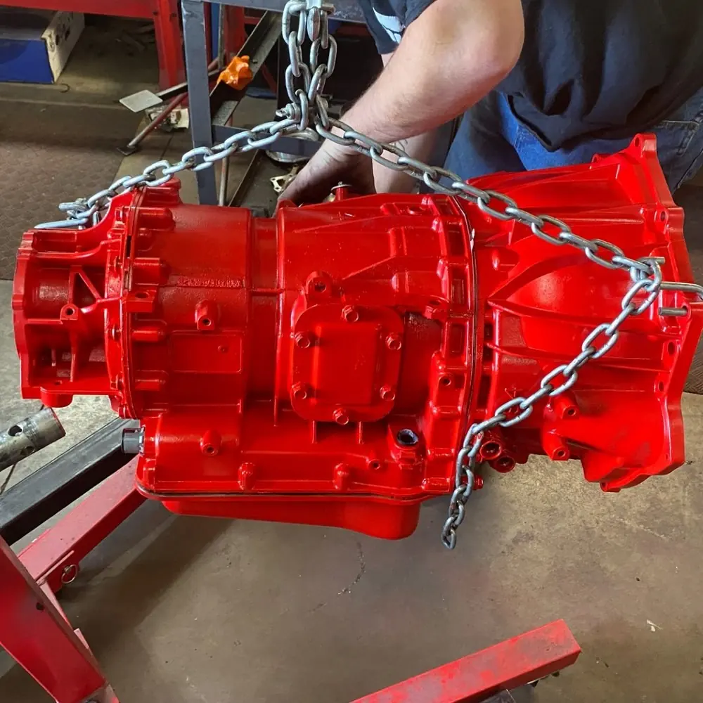 Freshly rebuilt transmission painted red