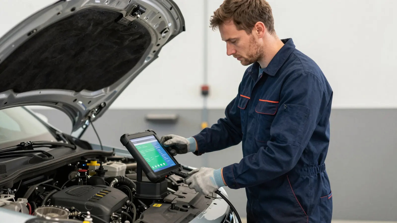 Technician running computerized diagnostics