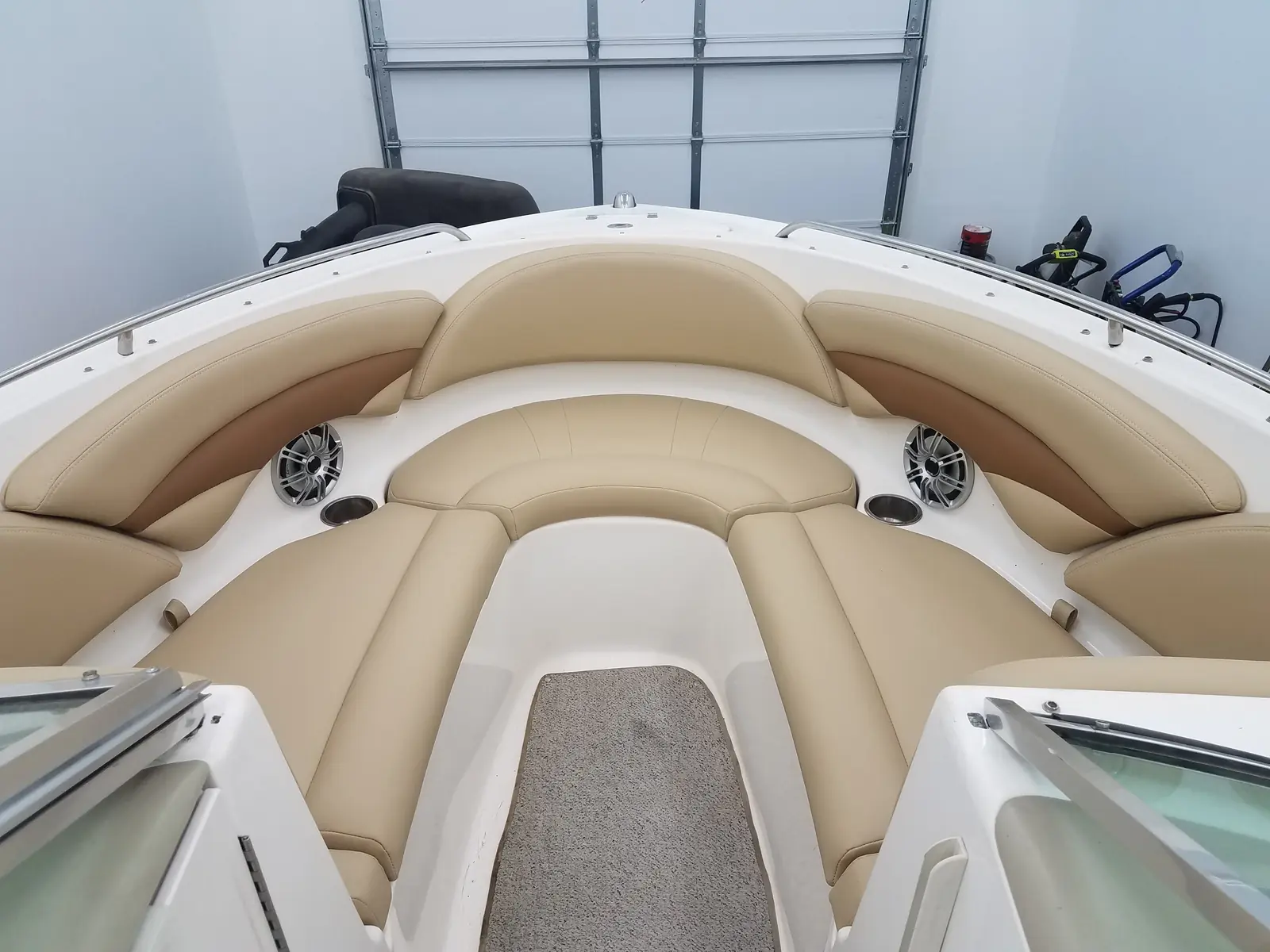 Boat interior reupholstered by Canyon Upholstery