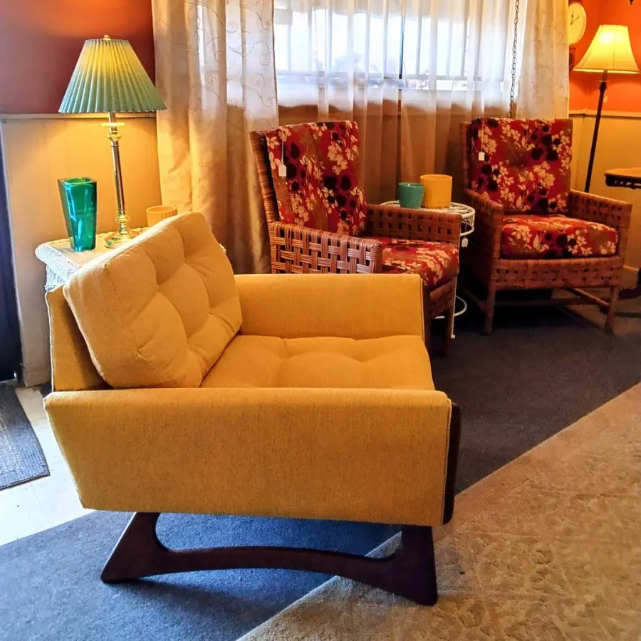 Mustard mid-century armchair reupholstered