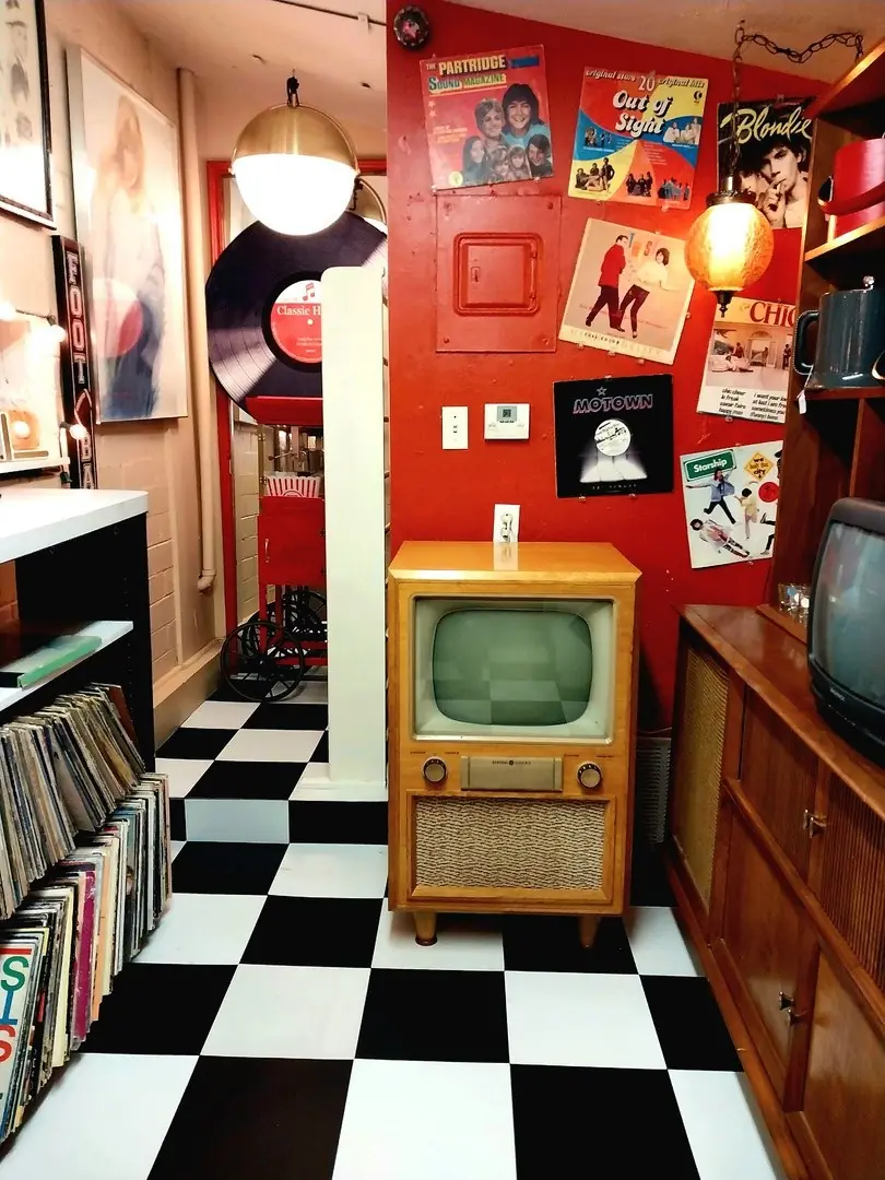 Vintage room with checkerboard floor