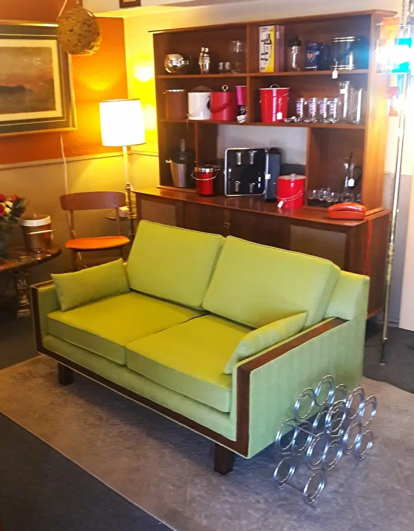 Lime green mid-century loveseat