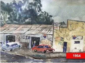Watercolor of Eliseo's Garage, 1954