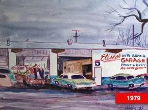 Watercolor of Eliseo's Garage, 1979