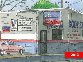 Watercolor of Eliseo's Garage, 2013
