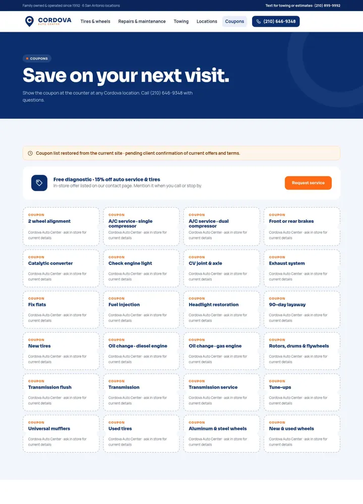 Coupons page